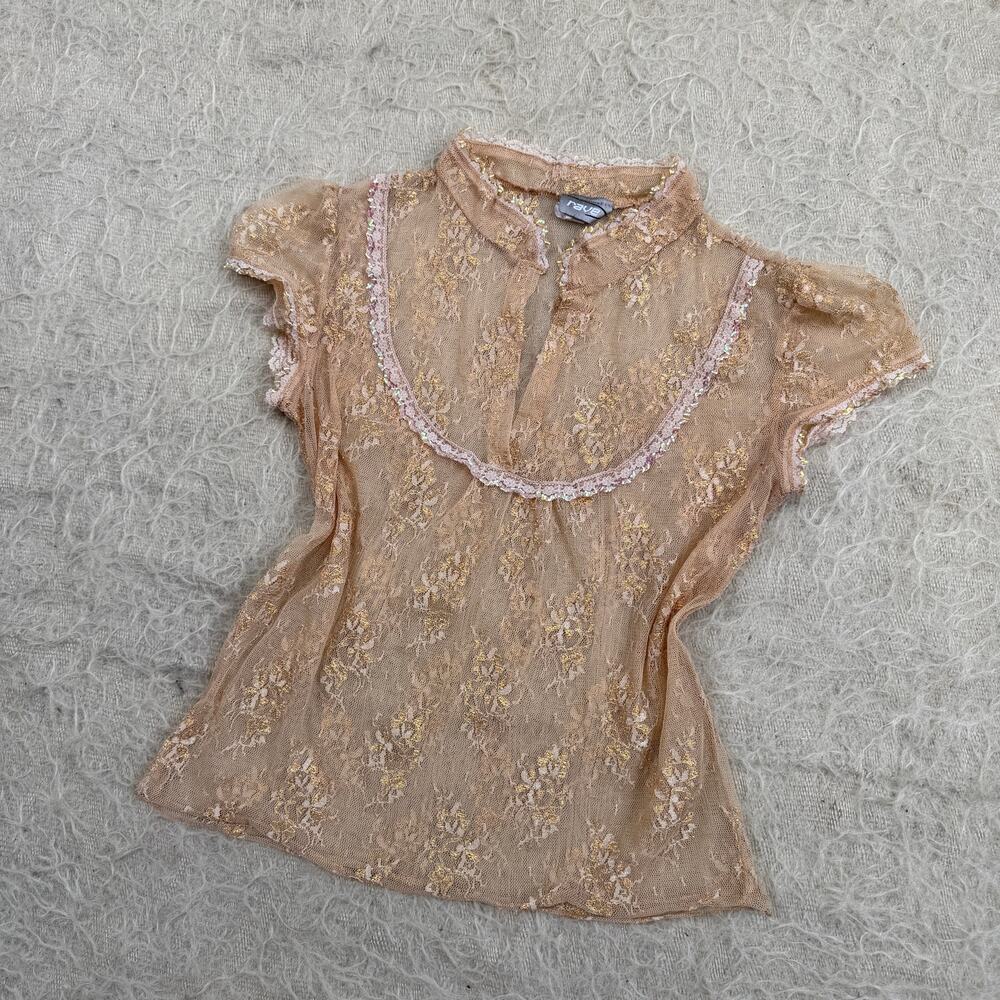 Vintage Y2K Rave Sheer Lace Sequin Top – Size Large